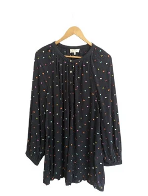 Sahara Lagenlook Shirt Top SIZE 2 - UK 12/14 Multicolour Navy Polkadot Squares - Image 1 of 4