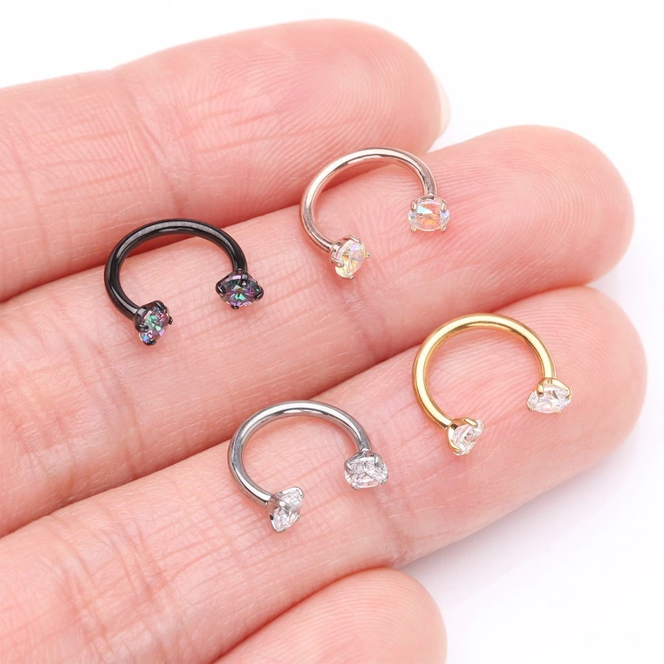 Implant Grade Titanium Prong Gem Sparkle Internally Threaded Horseshoe Barbell - Image 1 of 1