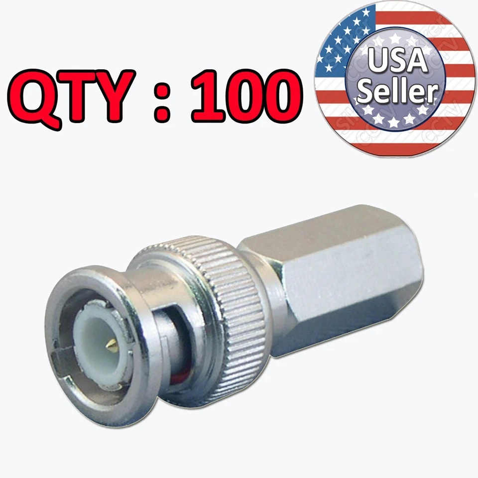 Sikker 100 pcs Twist on BNC Male RG59 Connector CCTV cameras Siamese Coax Cable - Image 1 of 1