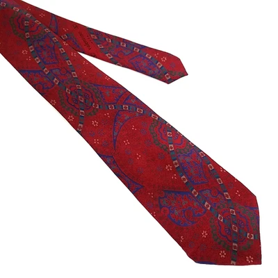 Gravata de Luxo Vintage Valentino Gravata Vermelha Azul Seda Itália 57" X 3.25" - Imagem 1 de 4