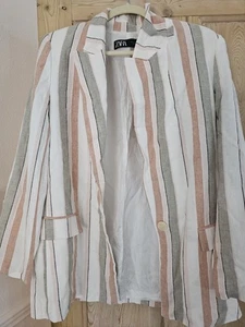 Zara Blazer Cream Tan/Green/White Striped Size M - Picture 1 of 4
