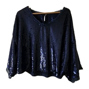 Free People Champagne Dreams Pailletten Top Large Blue Jewel - Bild 1 von 5