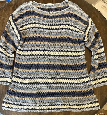 Suéter para mujer The Limited tejido a rayas medio azul beige manga larga Foto 1 de 4