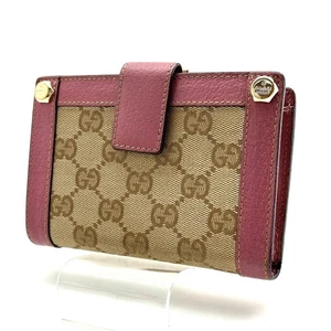 GUCCI GG Canvas Pink Studs Kiss Lock Compact Wallet Bifold Purse Auth From Japan - Picture 1 of 18