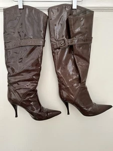 Sergio Rossi Collectors Chocolate Patent leather Boots  Sz 37,5 Made In Italy - Picture 1 of 14