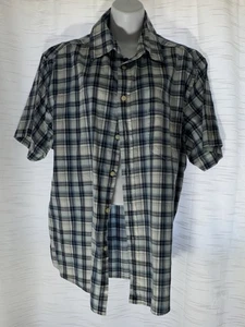 Merona Shirt Men's Size L Blue Button Up Short Sleeve Plaid Pocket - Picture 1 of 4