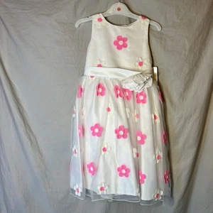Tip Top Little Girls Dress White With White/pink Flowers Special Occasion Size 6 - Picture 1 of 6