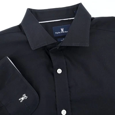 Camisa Psycho Bunny Negra Calce Ajustado Elastizada Manga Larga Con Botones Hombres L 16 32/33 Foto 1 de 4