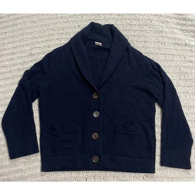 Cárdigan suéter de cachemir J Crew abotonado para mujer mediano 91473 cuello chal azul Foto 1 de 4