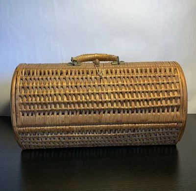 Vintage Wicker Woven Picnic Wine Bottle Basket Bag Tote with Handle Boho - Image 1 of 4