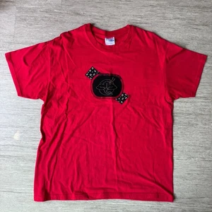 Vintage 90s Hanes Shirt Embroidered Japanese Logo Swan Print Adult L Red Crewnec - Picture 1 of 7