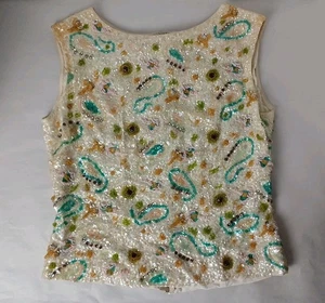 Vintage Jo-Ro Imports Damengröße Large mehrfarbig Pailletten Tanktop handgefertigt - Bild 1 von 9