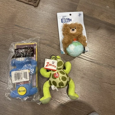 Lot Of 3 Medium Dog Toys -Loofa Dog(Multipet), Frog(Zanie), Bear -recycled - Image 1 of 4