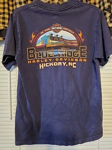 Distressed Blue Ridge Harley Davidson Hickory, NC T-Shirt Blue - Pocket Sz M - Picture 1 of 9