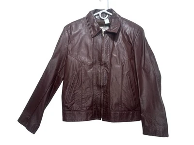 Vintage 70s Sears The Leather Shop Jacket Womens Large Brown Sherpa Liner Biker - Image 1 of 4