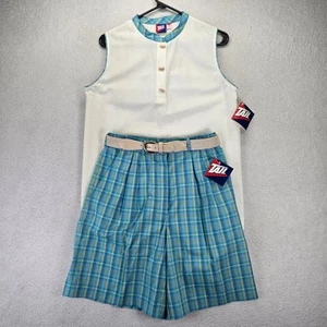 Conjunto de camiseta sin mangas pantalones cortos de tenis cola vintage para mujer M a cuadros nuevos con etiqueta  - Imagen 1 de 19