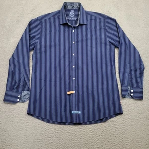 English Laundry Mens Dress Shirt 17 34/35 Blue Striped Paisley Long Sleeve - Picture 1 of 7
