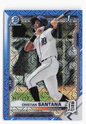 2021 Bowman Chrome Mojo Ref Blue #BCP-186 Cristian Santana #/150 Tigers SP RC - Image 1 of 2
