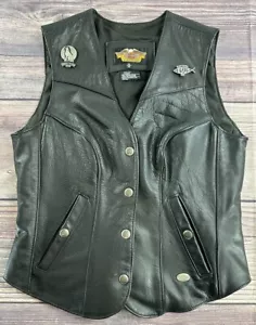 Harley Davidson Damen Medium schwarze Lederweste Motorrad Biker Vintage 90er USA - Bild 1 von 10