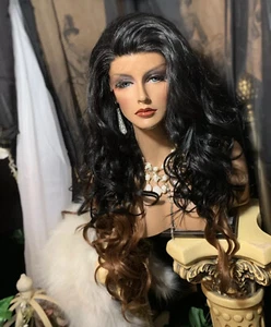 GORGEOUS ! 32" Human Hair Blend, Black TO Red UNDERCOAT LACE FRONT Wig - Picture 1 of 12