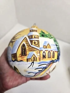 DAGMARA Christmas Handmade Glass Ball Ornament SNOWY CHURCH SCENE IN BOX - Picture 1 of 1