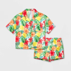 Art Class Youth Girls Small 6/7 2 Piece Satin Pajama Shorts Set Green Floral 133 - Picture 1 of 6