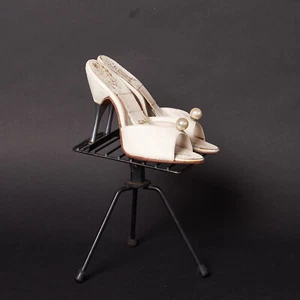 1950s White Pearl Metal Heel Spring-o-lators Heels Shoes - Picture 1 of 9
