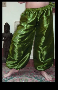 Pantalones harén danza del vientre satinado verde oliva - Imagen 1 de 1