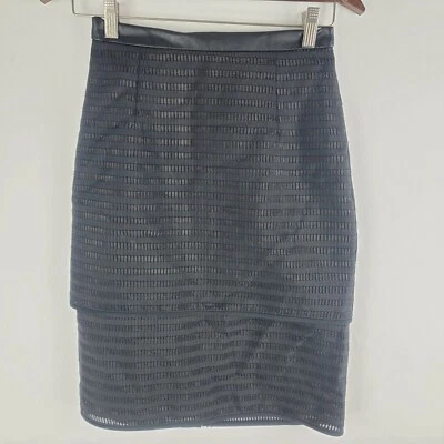 NWT $365 Tibi womens tiered pencil skirt black back 2 way zip textured sz 0 - Image 1 of 4