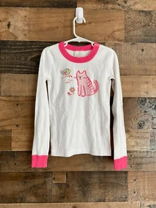 Hanna Andersson Girls Long Sleeve PJ Sleep Shirt Size 8 White Pink Cat - Picture 1 of 3