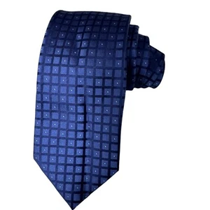 Calvin Klein Mens Four Square Neat Pack A Tie 100% Silk Blue Black Check - Picture 1 of 8