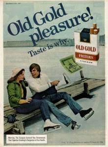 1977 Vintage Print Ad Old Gold pleasure! Taste is why Couple Ice Skating Dock - Picture 1 of 2