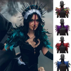 Halloween Gothic Natural Feather Scarf Fake Collar Shawl Shoulder Wrap Cape HOT - Picture 1 of 29