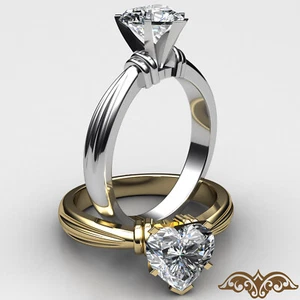 Ridged Solitaire Heart Diamond Engagement GIA, G SI1 Gold 2.6mm Ring 0.70 Ctw. - Picture 1 of 20