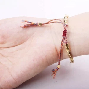 Handmade Tibetan Buddhist Braided Cotton Copper Beads Lucky Rope Bracelet Unisex - Picture 1 of 2