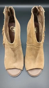 Giani bini shoes Fringe Tan Peep Toe Bootie Good Condition Sz 6.5 - Picture 1 of 11