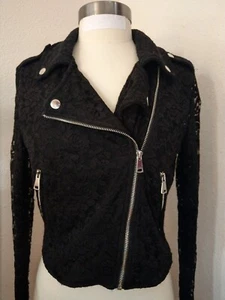 Spitzenbluse Cardigan schwarz Bikerstyle Gr. 38 - Bild 1 von 9