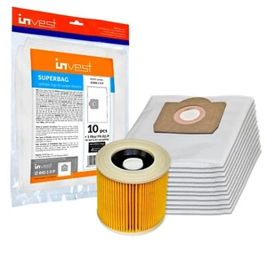 10 sacchetti per aspirapolvere con filtro per MV 3, WD 3200, WD 3500 P.u.M.,WD 3.200 - Foto 1 di 9