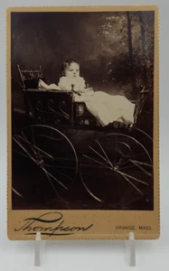 Antique Photo Baby in Carriage Cabinet Card Thompson Orange Massachusetts - Picture 1 of 3
