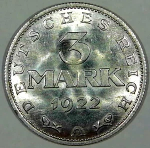 1922 A Germany Weimar Republic 3 Mark - KM# 29 Aluminum NICE COIN #AA56 - Picture 1 of 2