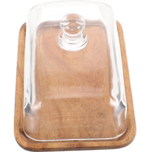 Wooden Cake Stand with Dome & Tray - Rectangular Cheese Board & Veggie Display