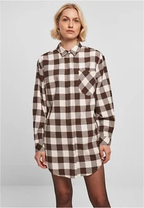 Urban Classics Women's Long Oversized Flannel Shirt Dress Pink/Brown - Picture 1 of 7