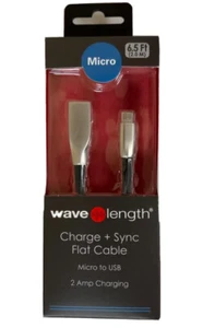 Cable plano de carga y sincronización micro a USB de longitud de onda 2 amperios de carga 6,5 pies/2,0 M - Imagen 1 de 3