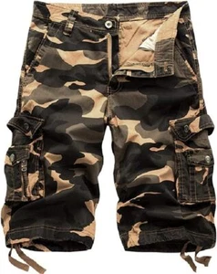 Men's Military Cargo Shorts Loose Fit Multi Pocket Casual Denim Knee Length - Picture 1 of 33