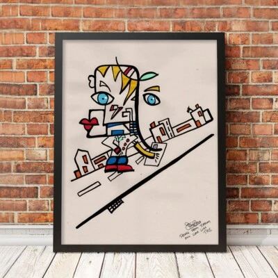 FRAMED ORIGINAL PAINTING - Bauhaus abstract art A3 portrait mid century Torquay - Image 1 of 4