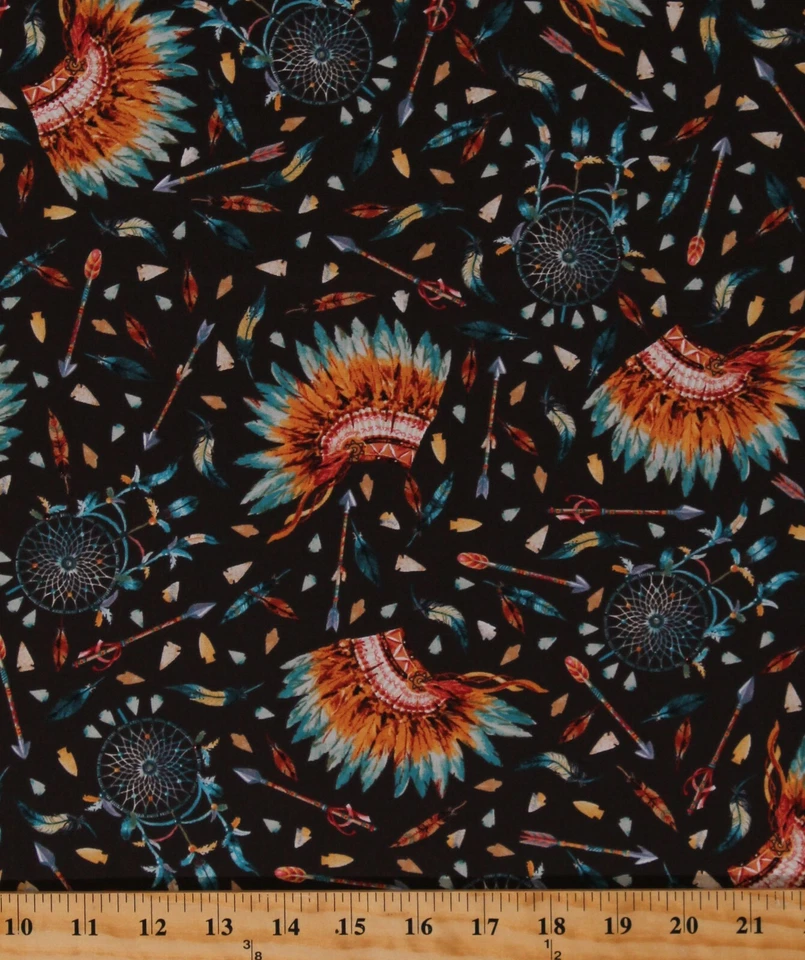 Cotton Feathers Arrows Tribal Native Heritage Brown Fabric Print by Yard D786.86 - Image 1 of 1
