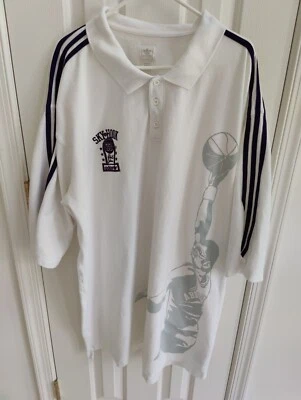 Adidas KAREEM ABDUL JABBAR SKYHOOK POLO Shirt~Mens sz 3XT white Vintage Used - Image 1 of 4