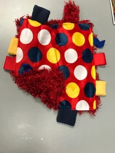 Handmade GenderNeutral Dot Fleece Minky Baby Tag Ribbon Lovey Blanket 9.5X11 B25 - Picture 1 of 12
