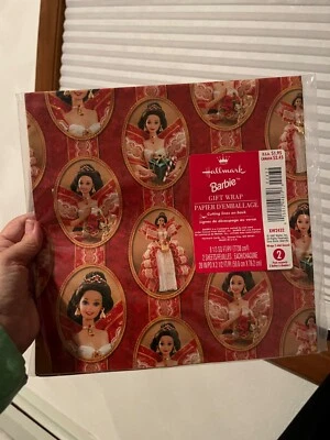 1997 Hallmark Holiday Barbie Christmas Gift Wrapping Paper 2 Sheets - New  - Image 1 of 4