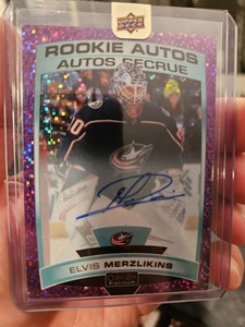 2019-20 OPC Platinum Elvis Merzlikins VIOLET PIXELS ROOKIE AUTO🔥GORGEOUS SP🔥RC